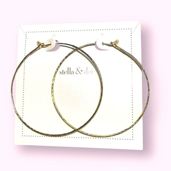 Stella & Dot Gold Hammered Wire Hoop Earrings Large EUC - Picture 8 of 10